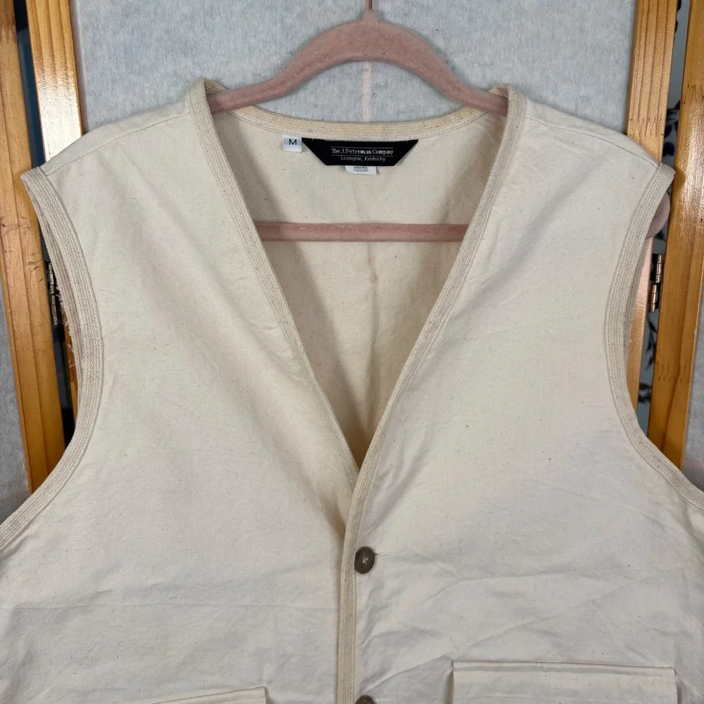 J Peterman Company Mens‎ Cotton Canvas Safari Utility Vest Cream Natural Medium